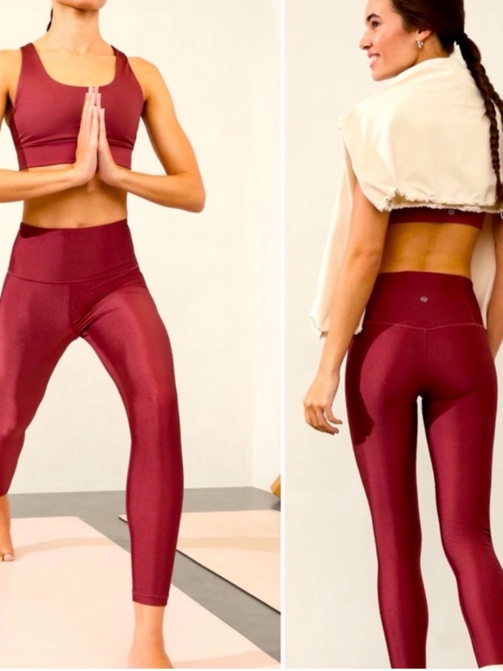 Athleta Elation Shine Tight Leggings Burgundy Wine Shimmer High Rise Small S